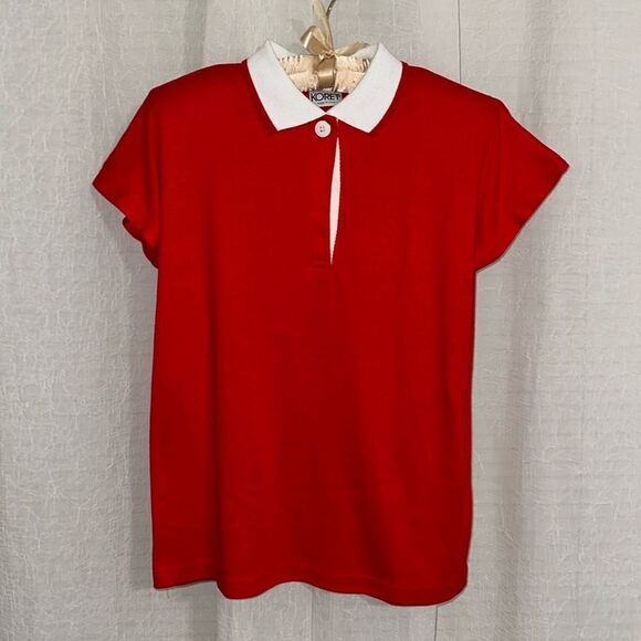 Koret Tops - KORET M-L Red White Vintage Tennis Golf One Button Cap Sleeve Polo Top